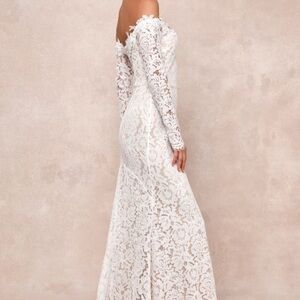 Lulus romance dreamer white lace off shoulder maxi dress